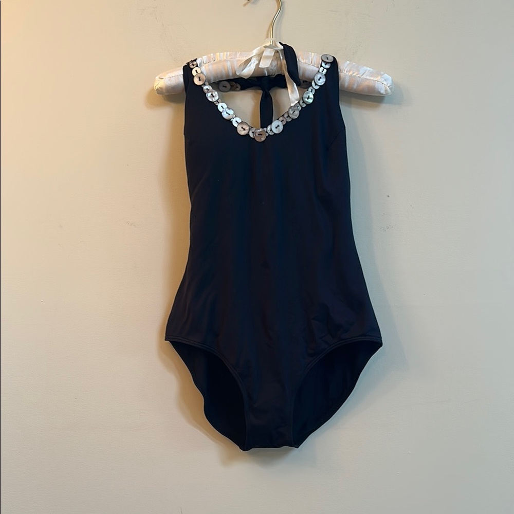 Christina One-Piece Swimsuit – Black with Mother-of-Pearl Detail (Size 12)